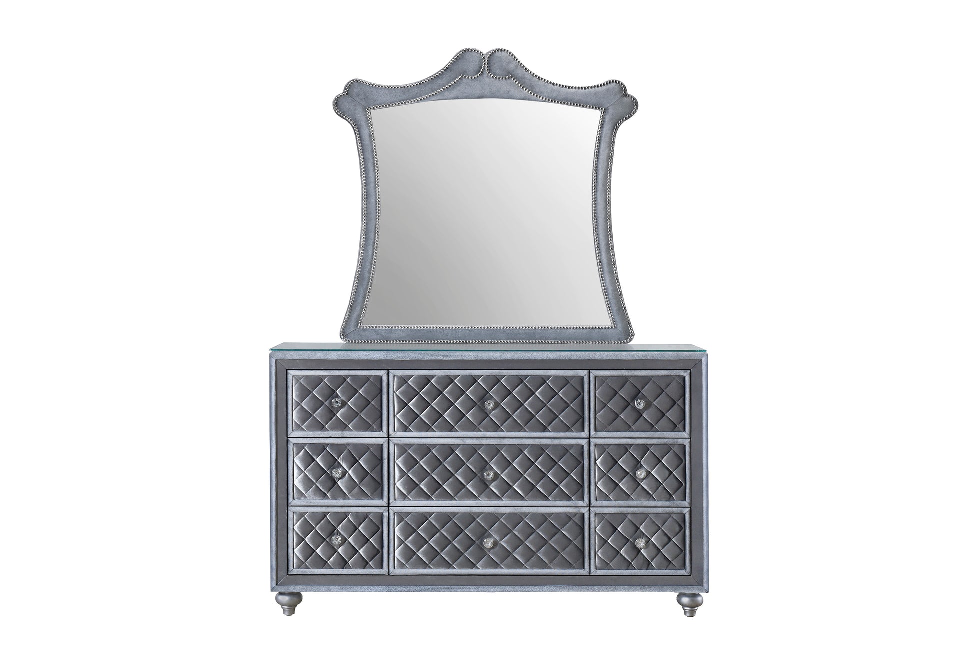 Gray 9-Drawer Dresser - Bedroom Glam Furniture