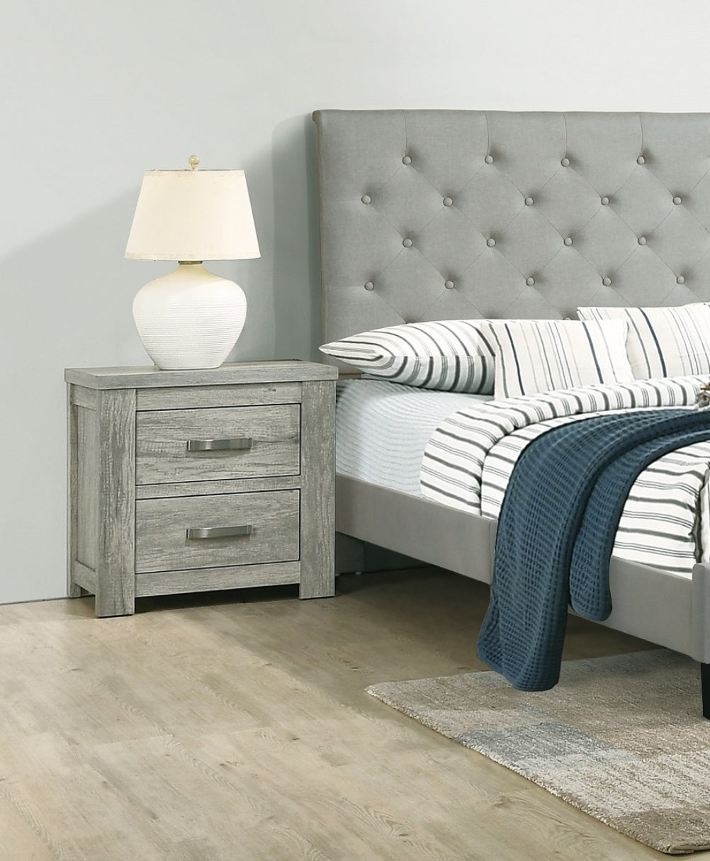 Light Grey Bedroom Nightstand - 2 Drawers Solidwood
