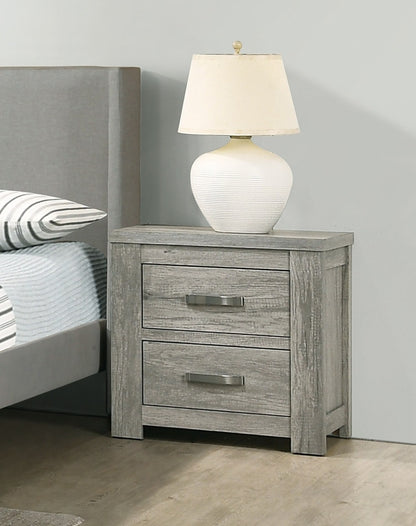 Light Grey Bedroom Nightstand - 2 Drawers Solidwood