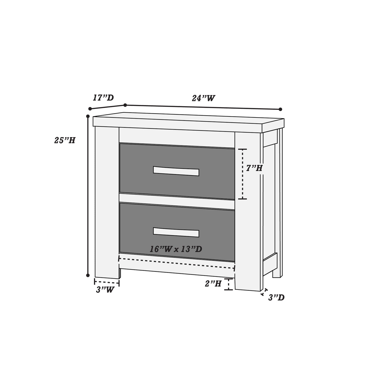 Light Grey Bedroom Nightstand - 2 Drawers Solidwood