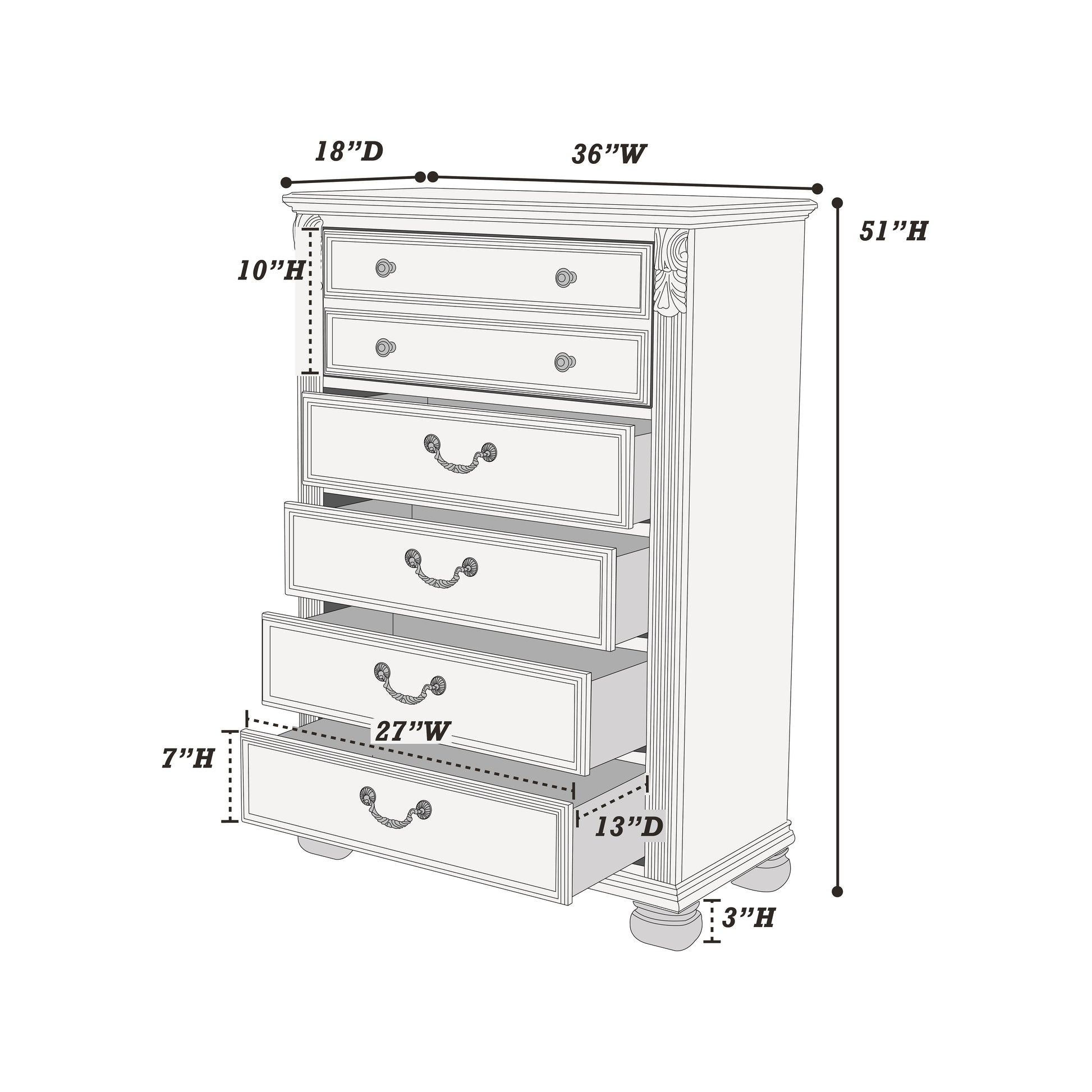 Antique Silver Chest of Drawers - Bedroom Storage Dresser