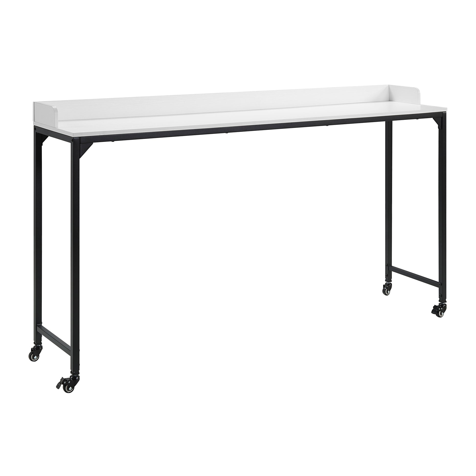 White Finish Multipurpose Over the Bed Desk with Adjustable Height, Metal Legs with Casters, Overbed Table 1pc, Laptop Table for Bed, Breakfast Table