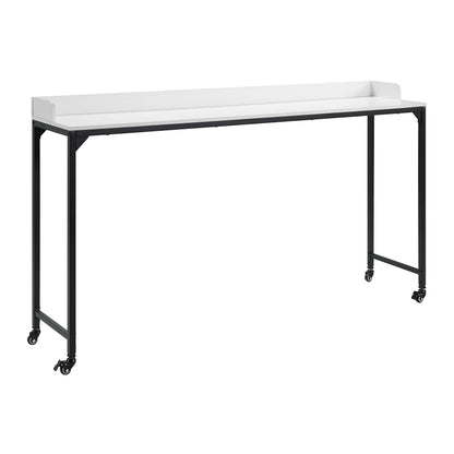 White Finish Multipurpose Over the Bed Desk with Adjustable Height, Metal Legs with Casters, Overbed Table 1pc, Laptop Table for Bed, Breakfast Table