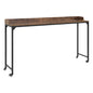 Rustic Brown Wood Finish Multipurpose Over the Bed Desk with Adjustable Height, Metal Legs with Casters, Overbed Table 1pc, Laptop Table for Bed, Breakfast Table