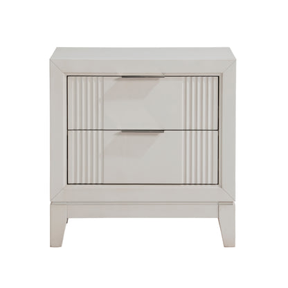 Antique White Finish 1pc Nightstand with 2x Drawers Modern Bedroom Furniture, Reeded Fronts, Bedside Cabinet with Drawers