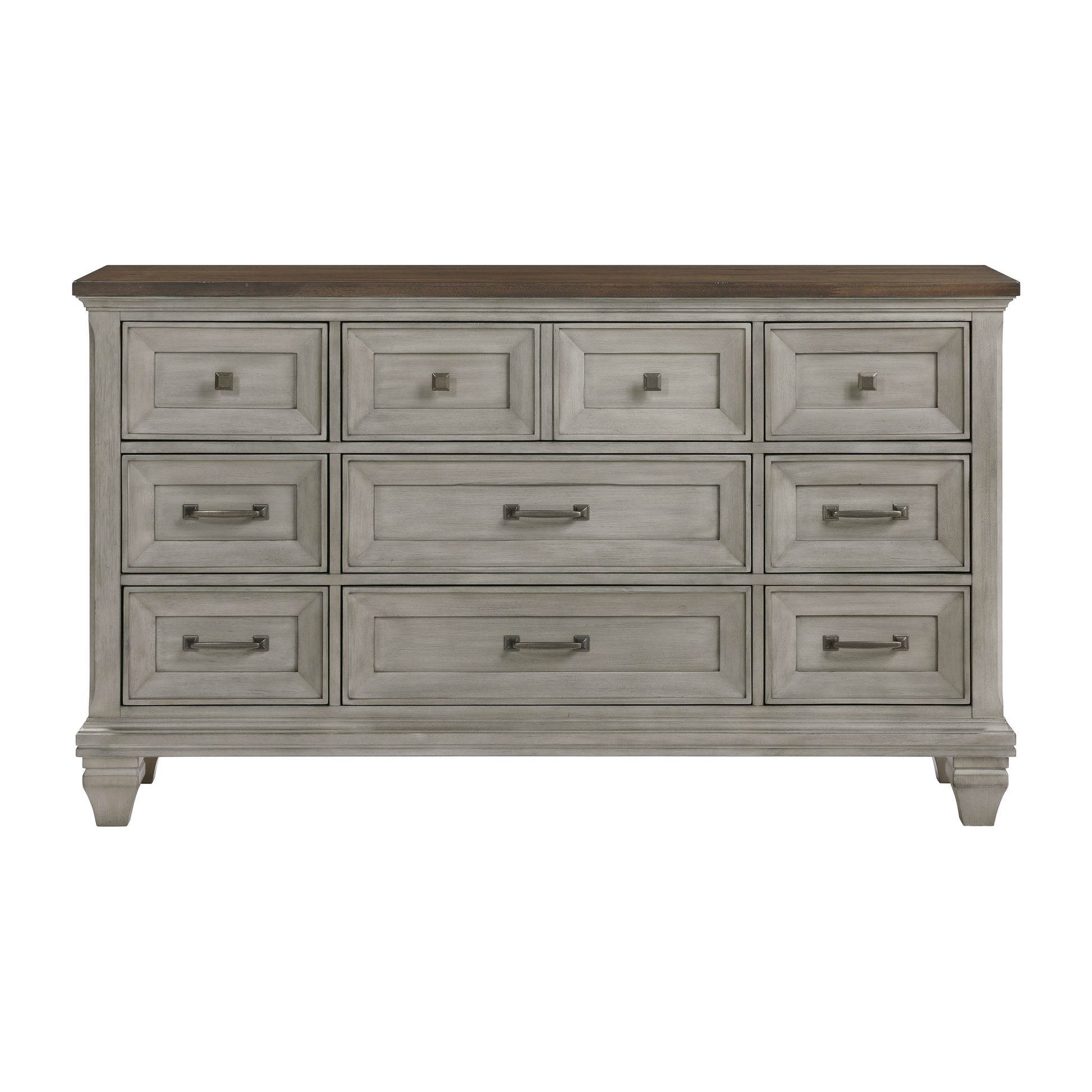Nine Drawers Dresser Antique Gray and Brown Finish Bedroom Furniture 1pc