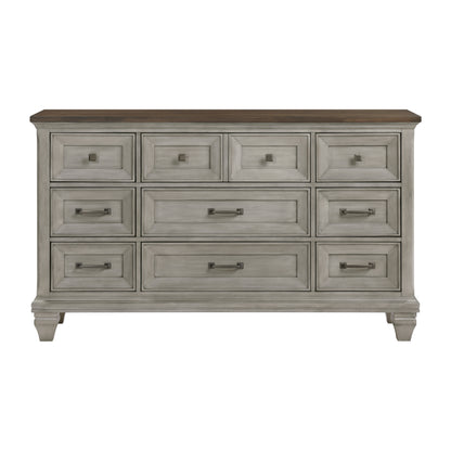 Nine Drawers Dresser Antique Gray and Brown Finish Bedroom Furniture 1pc