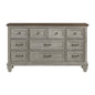 Nine Drawers Dresser Antique Gray and Brown Finish Bedroom Furniture 1pc
