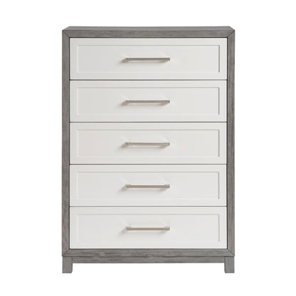 Five Drawers Chest Ivory and Gray Finish Bedroom Furniture 1pc