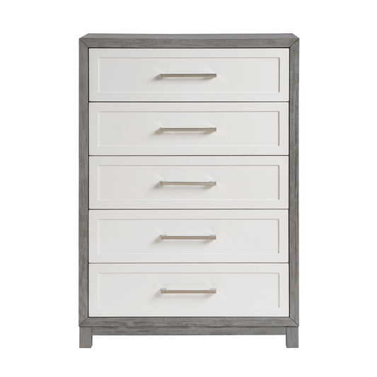 Five Drawers Chest Ivory and Gray Finish Bedroom Furniture 1pc