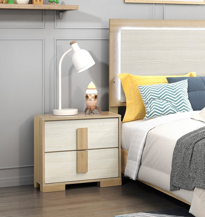 Contemporary Natural and White Finish 2-Drawer Storage Nightstand Wooden Bedroom Furniture 1pc
