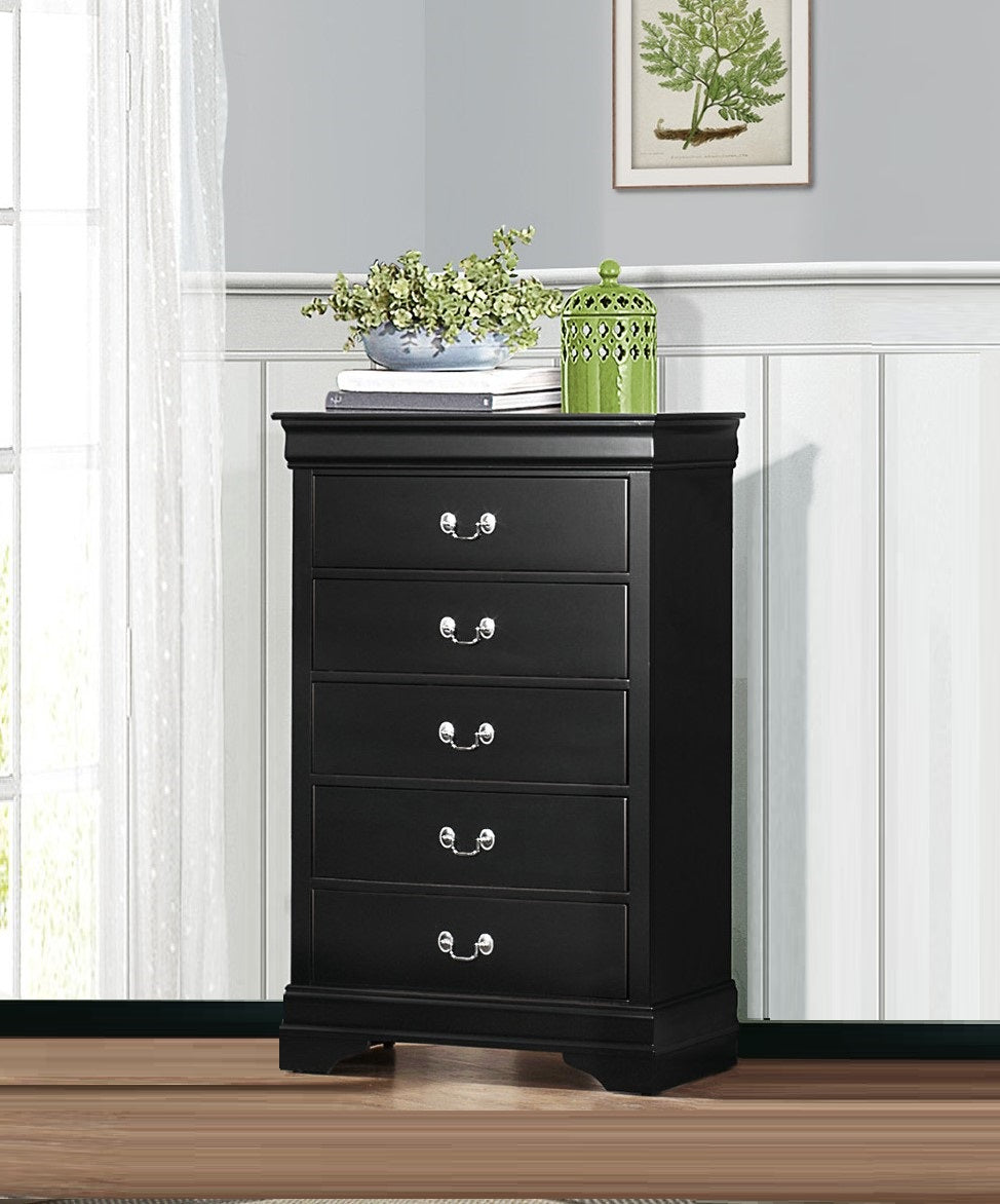 Traditional Bedroom Furniture 1pc Storage Chest of 5x Drawers Black Finish Classic Design