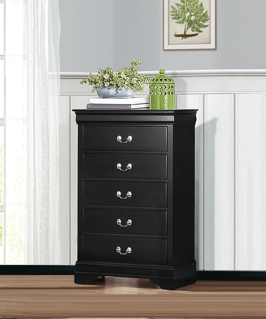 Traditional Bedroom Furniture 1pc Storage Chest of 5x Drawers Black Finish Classic Design