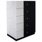 Modern Bedroom 5-Drawer Chest Lacquer Finish Wood Storage Unit, Clothes Organizer, Geometric Pattern and Crystal Knob, Black/White