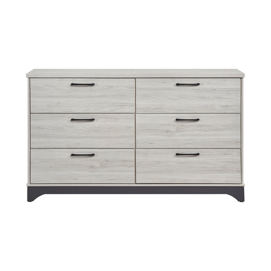 Contemporary 6-Drawer Storage Dresser Wooden Bedroom Furniture 1pc Two-Tone Finish White Oak and Gray