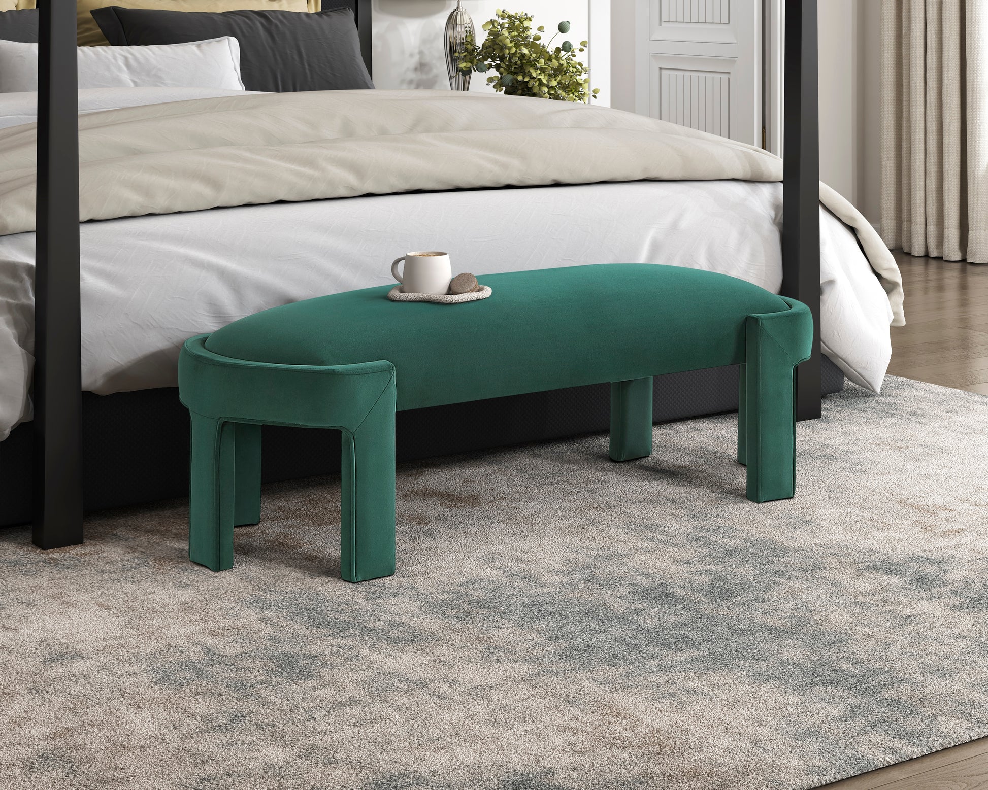 Green Velvet Plywood Bench - 54" Bedroom Accent Piece
