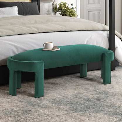 Stylish Upholstered Bench Green Velvet Fabric Foam Cushioned Seat Luxurious Comfort Home Furniture 1pc Durable Plywood Frame Entryway Bench