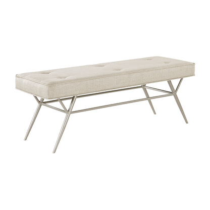 Upholstered Bench - Beige Champagne Metal Legs