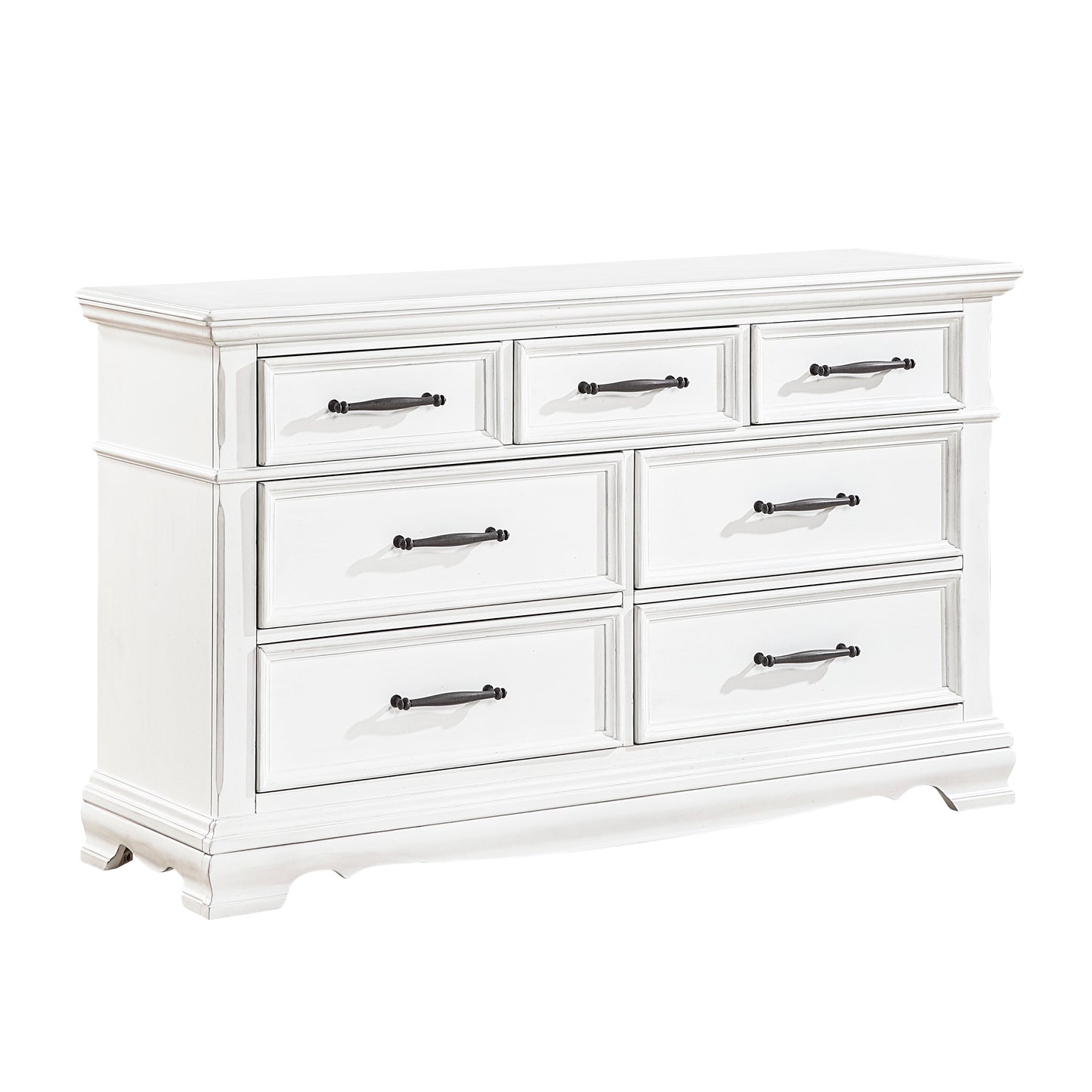 7-Drawer White Wood Dresser - Farmhouse Bedroom Storage