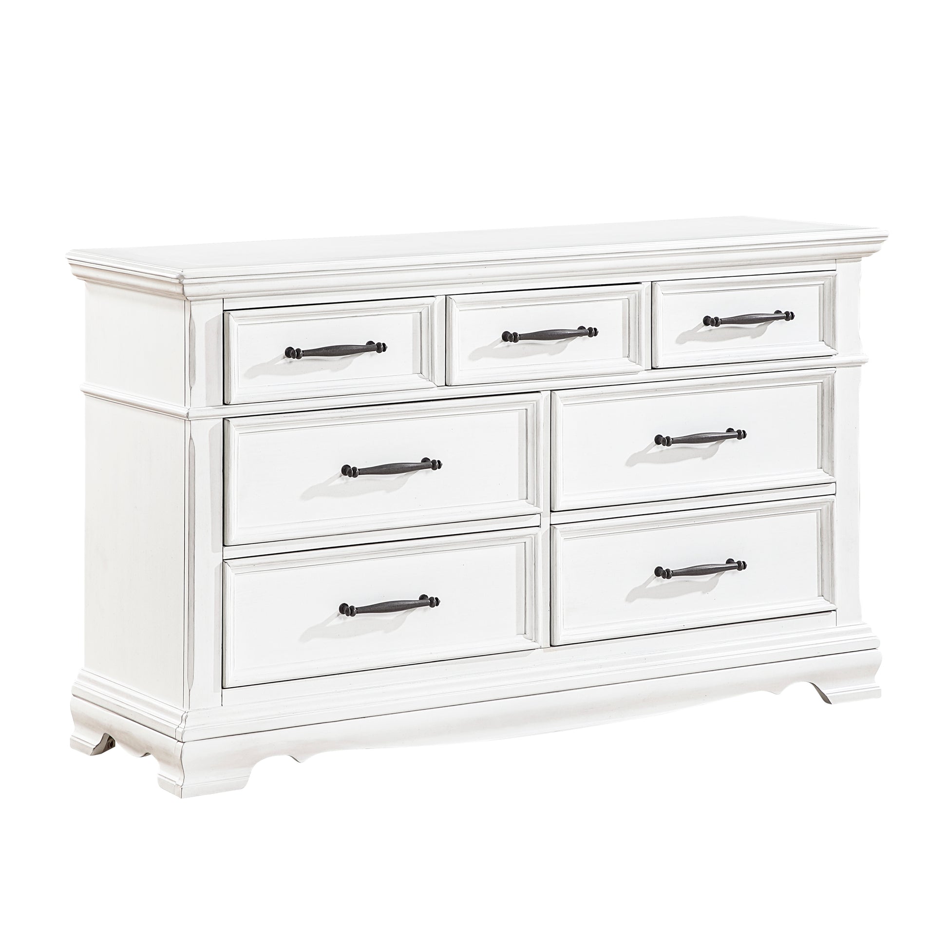 7-Drawer White Wood Dresser - Farmhouse Bedroom Storage