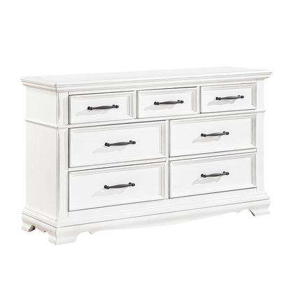 7-Drawer White Wood Dresser - Farmhouse Bedroom Storage