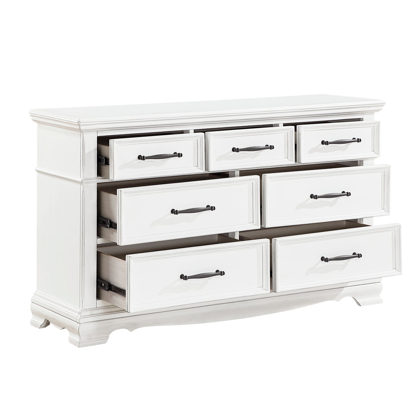 7-Drawer White Wood Dresser - Farmhouse Bedroom Storage