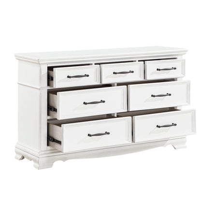 7-Drawer White Wood Dresser - Farmhouse Bedroom Storage