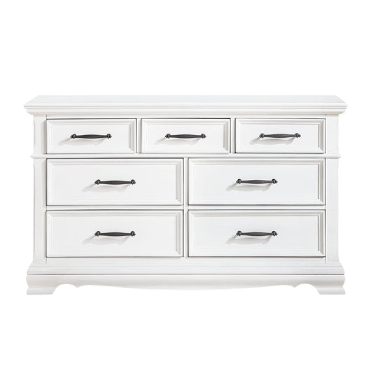 White Finish Elegant 7-Drawer Cabinet Dresser Solid Wood Bedroom Furniture 1pc Storage Unit