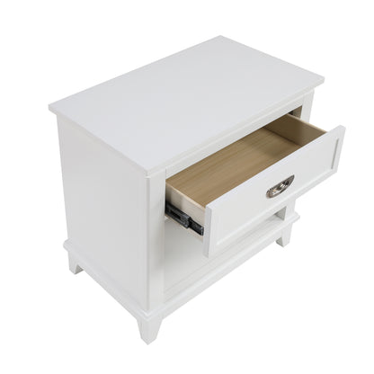 White Wood Bedside Cabinet with 1 Drawer