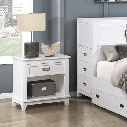 White Wood Bedside Cabinet with 1 Drawer