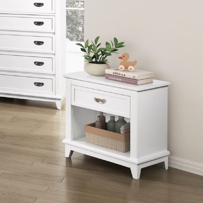 White Wood Bedside Cabinet with 1 Drawer