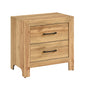 Natural Finish 2-Drawers Nightstand Storage Bedroom Furniture, Black Handles Bedside Table 1pc