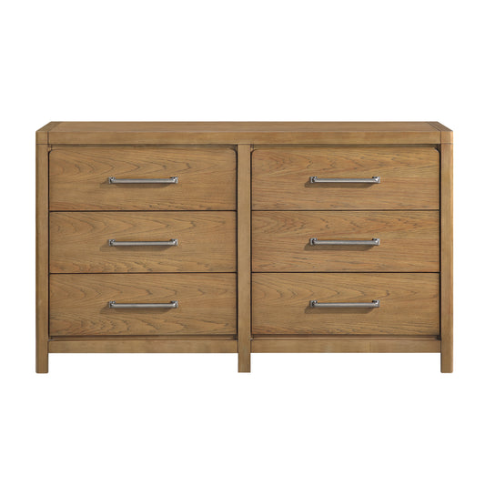 Light Brown Finish 6-Drawer Dresser Modern Bedroom Furniture 1pc