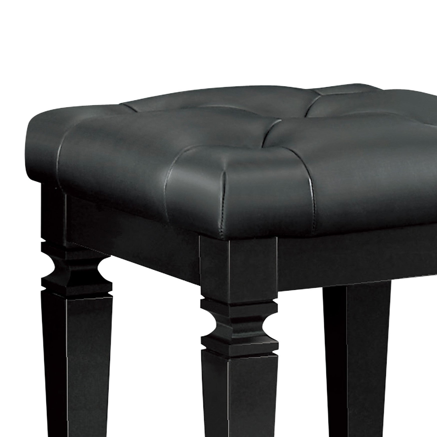 Black Wood Vanity Stool - Bedroom Glam Seat
