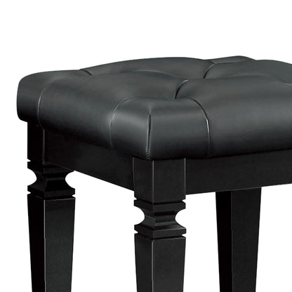 Black Wood Vanity Stool - Bedroom Glam Seat