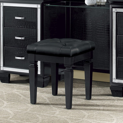 Black Wood Vanity Stool - Bedroom Glam Seat