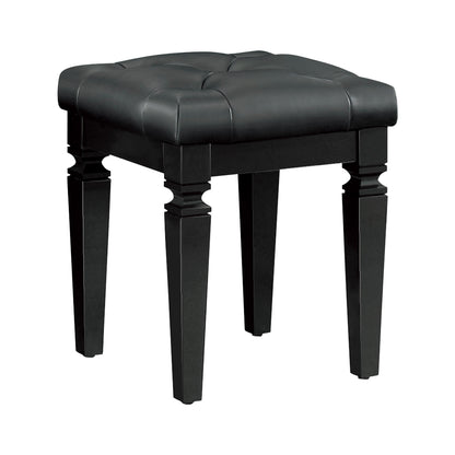 Modern Glam Bedroom Furniture 1pc Vanity Stool Luxury Black Finish Faux Leather Tufted Seat