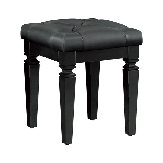 Modern Glam Bedroom Furniture 1pc Vanity Stool Luxury Black Finish Faux Leather Tufted Seat