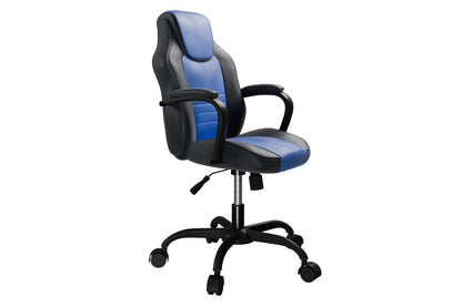 Gaming Office Chair Blue And Black Faux Leather 1pc Chairs Casters Plush Padded Chair w Arms Comfortable Modern Stylish