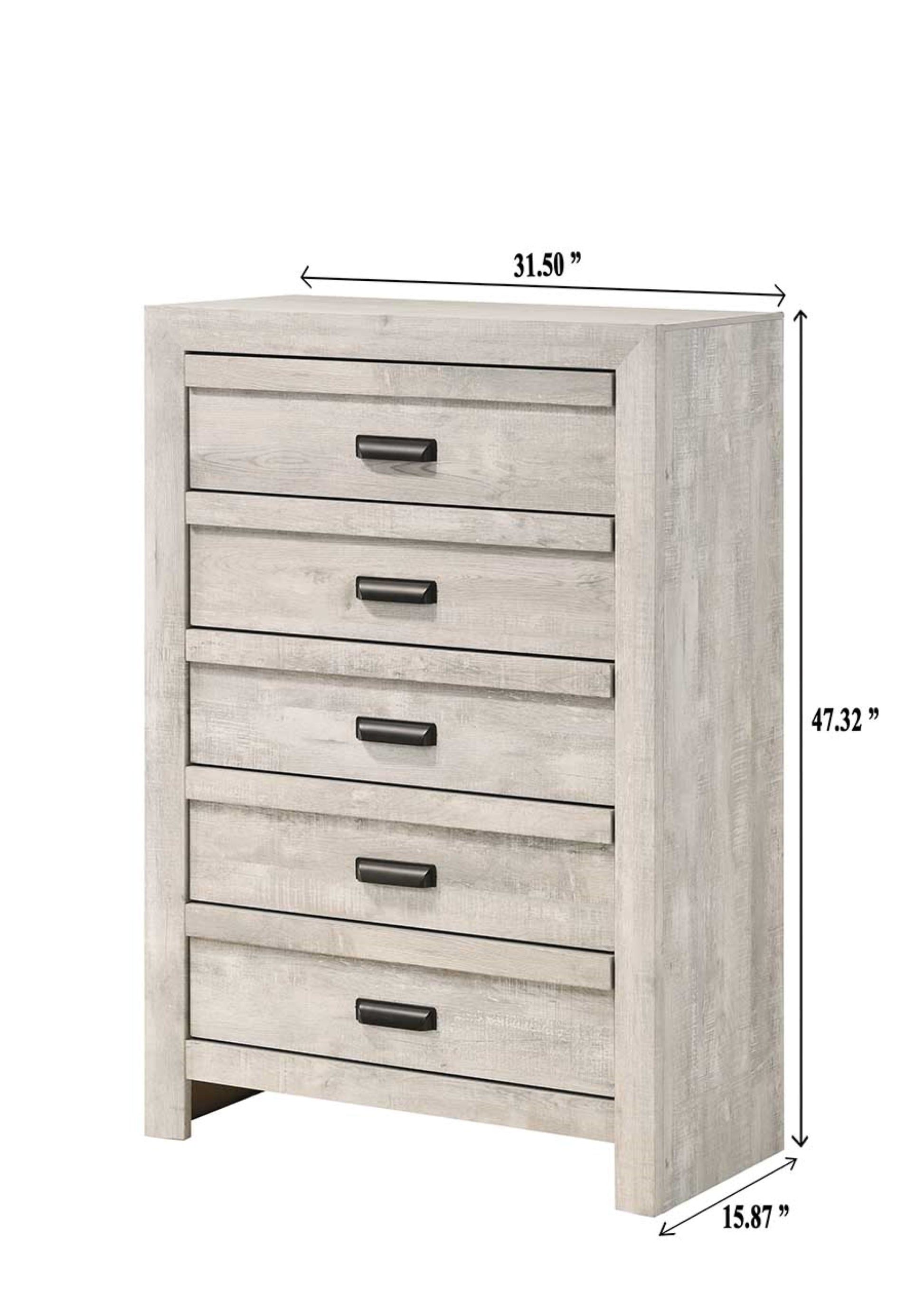 Beige Gray Wood Chest of Drawers - 5 Drawer Dresser