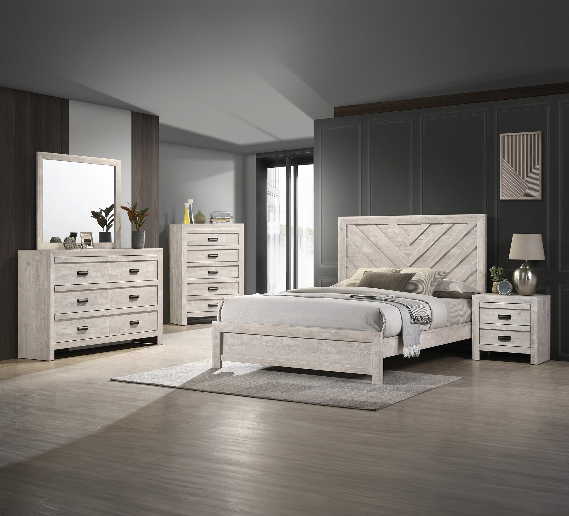 Beige Gray Wood Chest of Drawers - 5 Drawer Dresser