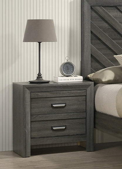 Gray Rustic Nightstand with 2 Drawers - Wood Bedroom End Table
