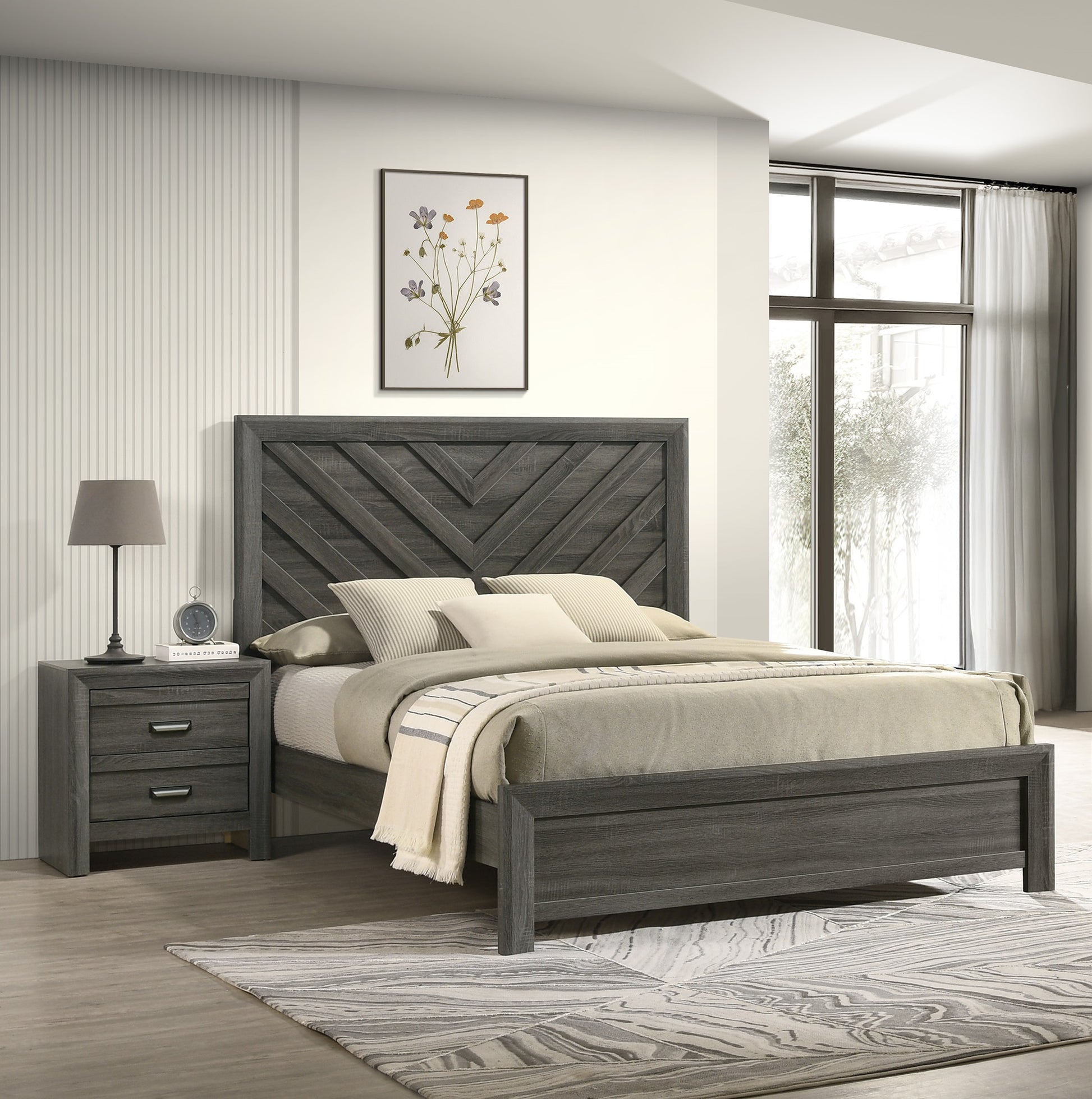 Gray Rustic Nightstand with 2 Drawers - Wood Bedroom End Table