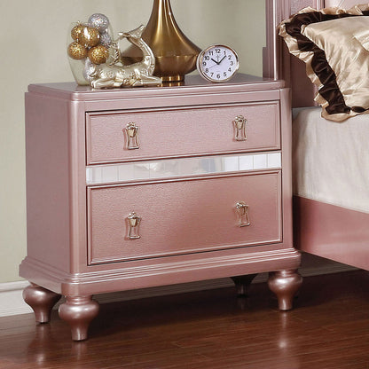Elegant Contemporary Rose Gold 1pc Nightstand Nickel Hanging Knob 2-Drawers Bedside Table Mirror Accent Panels