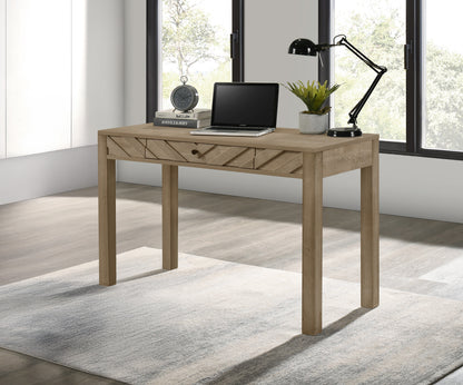 1pc Writing Desk Sleek Light Brown Finish Square Legs Single Drawer Home Office Study Space Wooden Furniture