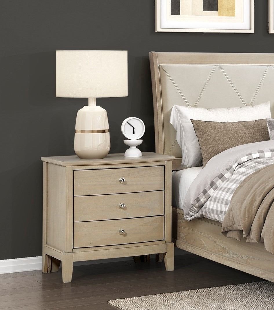 Classic Farmhouse Style Three-Drawer Nightstand Beige Finish Wooden Bedroom Furniture 1pc Bedside Cabinet