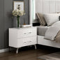 Glam White Nightstand of 2x Storage Drawers Faux Marble Laminated Top Chrome Metal Legs Bedroom Furniture 1pc