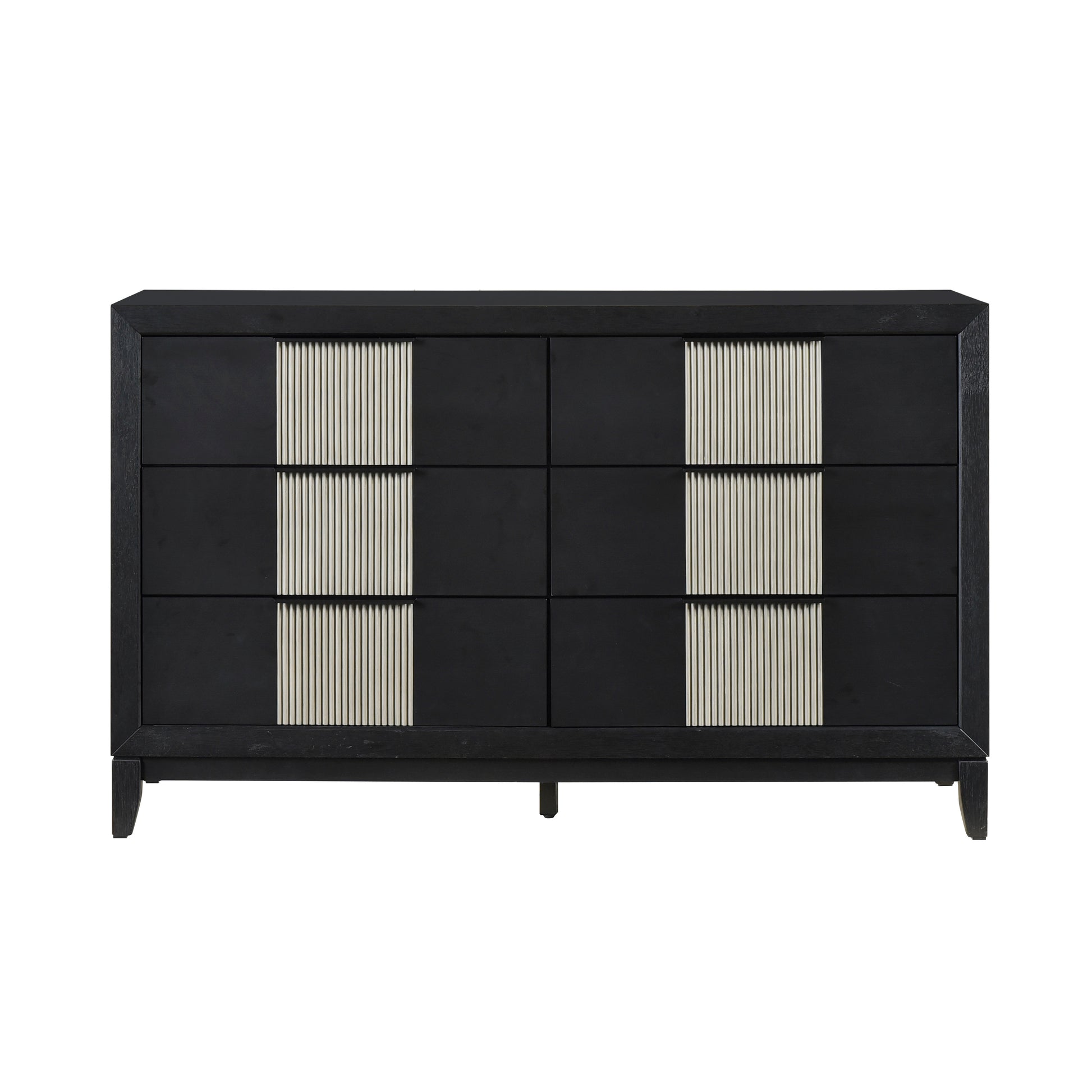 Contemporary 6-Drawer Dresser Charcoal Gray Finish Solid Wood Bedroom Furniture 1pc Storage Cabinet Reeded Front Panels