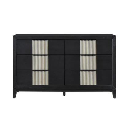 Contemporary 6-Drawer Dresser Charcoal Gray Finish Solid Wood Bedroom Furniture 1pc Storage Cabinet Reeded Front Panels