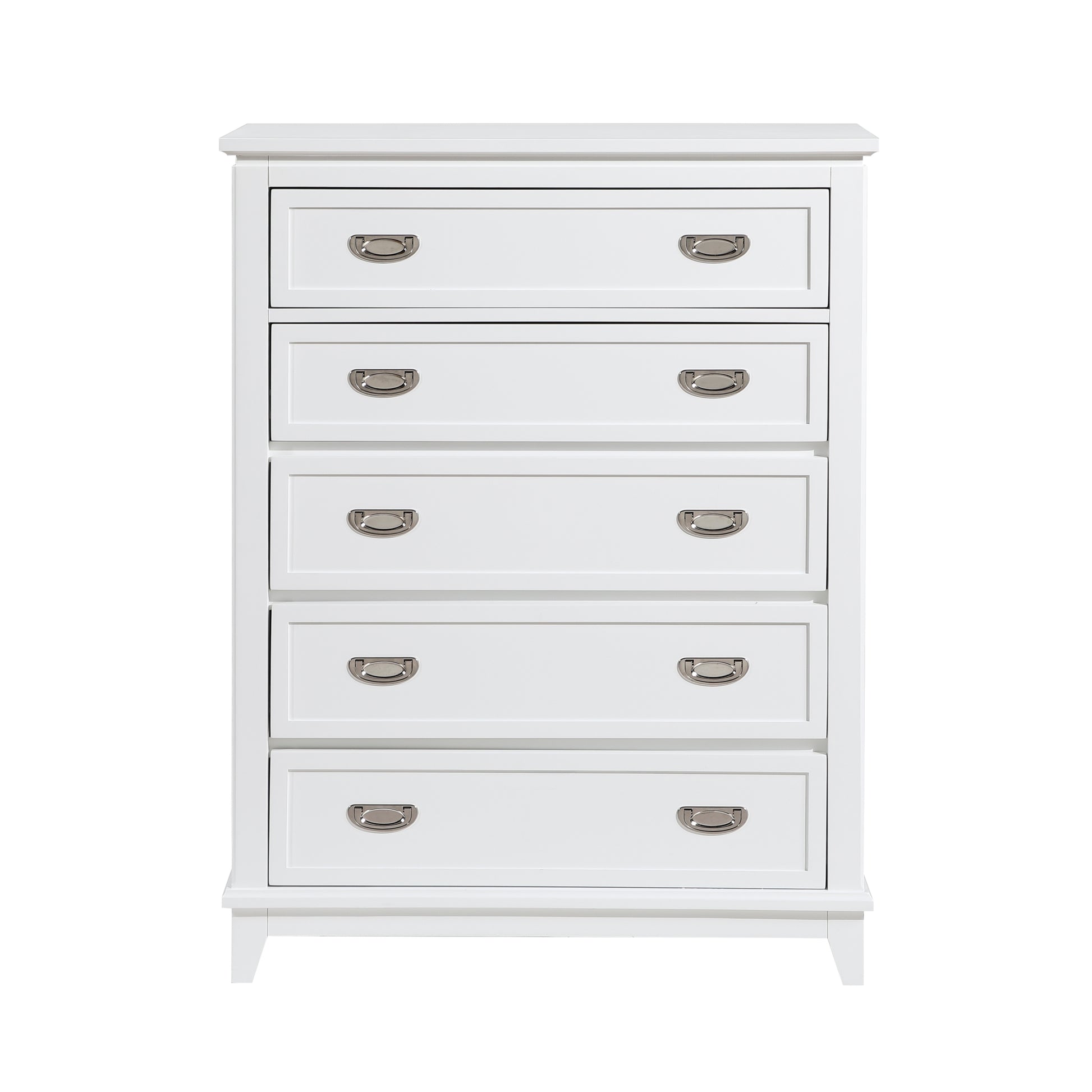 White Finish Storage Chest with 5 Drawers Wooden Modern Bedroom Furniture 1pc Vertical Dresser